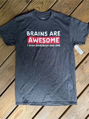 Humor Men’s Brains Are Awesome Funny Graphic Tee Charcoal Gray S NWT